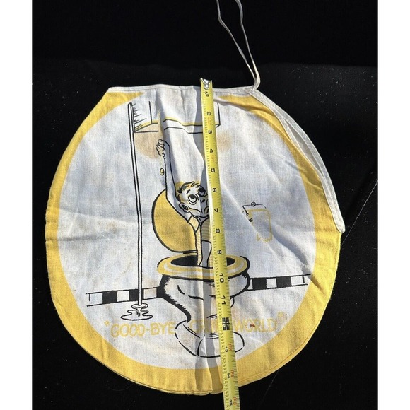Vintage 1950’s Linen Novelty Toilet Seat Cover No Butts Double Sided Yellow - Picture 4 of 8